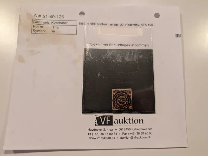 Danmark 1853 4 RBS sortbrun frimærke, AFA 1IIa