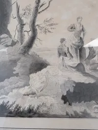 Sø kadet tegning Nicolay Wulff (1783-1807), tuschtegning,  flodparti med personer