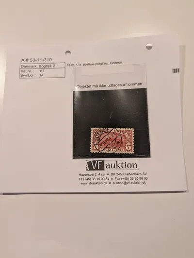 Danmark 1912 5 kr. Posthus frimærke med Odense stempel
