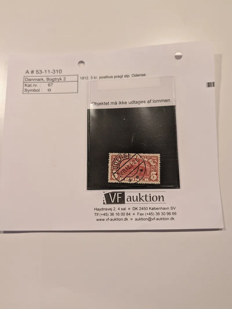 Danmark 1912 5 kr. Posthus frimærke med Odense stempel