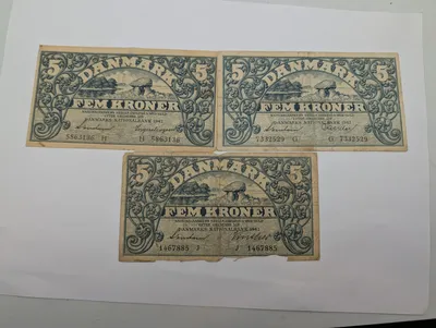 Tre danske 5-kroners sedler fra 1942, Danmarks Nationalbank
