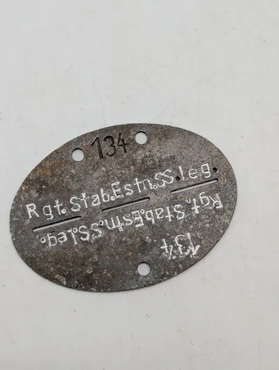 Tysk WWII Erkennungsmarke - Rgt. Stab Estn. SS Leg. (Estisk Legion)