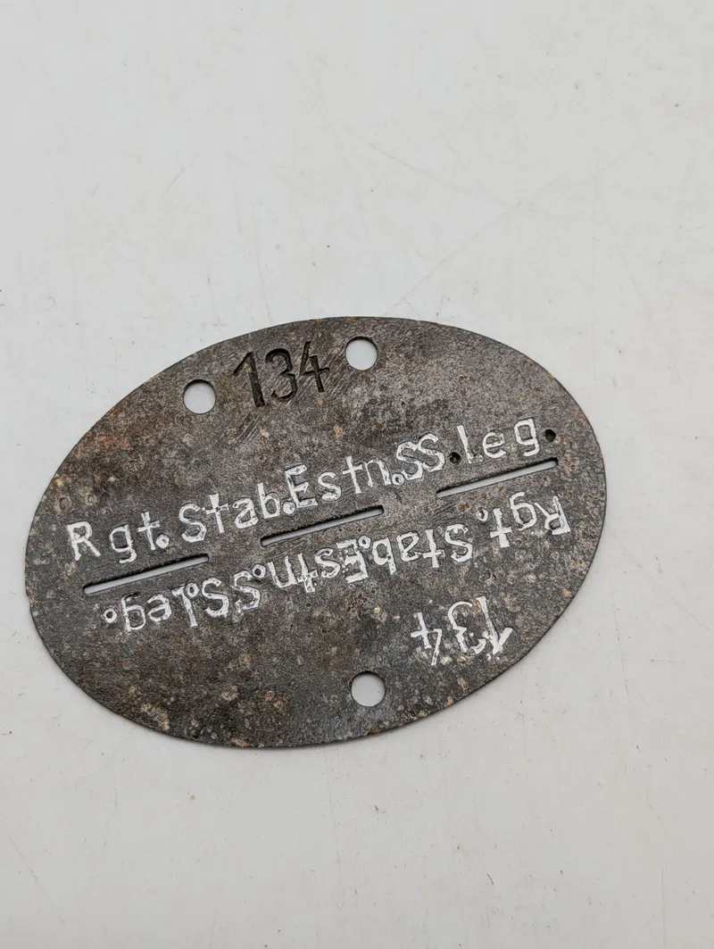 Tysk WWII Erkennungsmarke - Rgt. Stab Estn. SS Leg. (Estisk Legion)