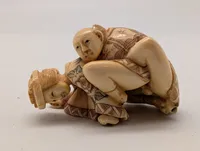 Antik JAPANESE HAND CARVED EROTIC NETSUKE FIGURES EDO / MEIJI PERIODE 
