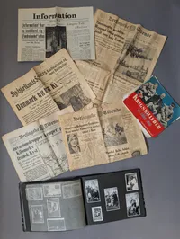 Collection of WWII Danish Newspapers, Photo Album, and Krigsbilleder Booklet