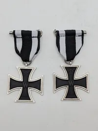 Pair of Prussian 1914 Iron Cross 2nd Class Medals with Ribbons POSTWAR
