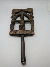 West African Hand-Carved Wooden Scepter with Female Figure