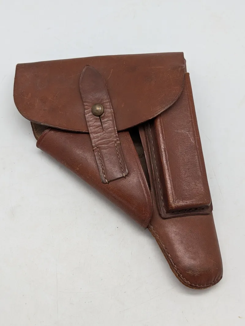 Vintage Brun Læderpistolhylster til Walther PPK med Magasinlomme
