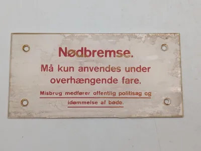 Dansk DSB Nødbremseskilt