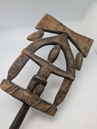 West African Hand-Carved Wooden Scepter with Female Figure