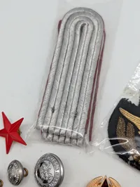 Samling af militære emblemer, knapper og mærker
