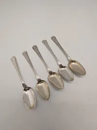 Set of 5 H. Reyreis Coin Silver Teaspoons with Monogram
