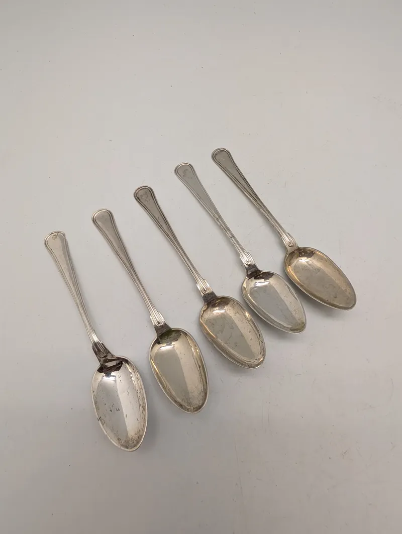 Set of 5 H. Reyreis Coin Silver Teaspoons with Monogram