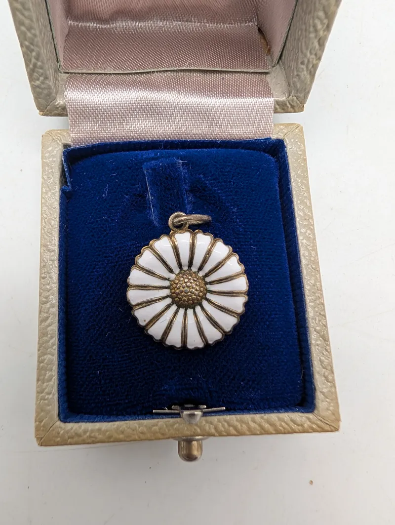 Anton Michelsen Sterling Silver and White Enamel Daisy Pendant