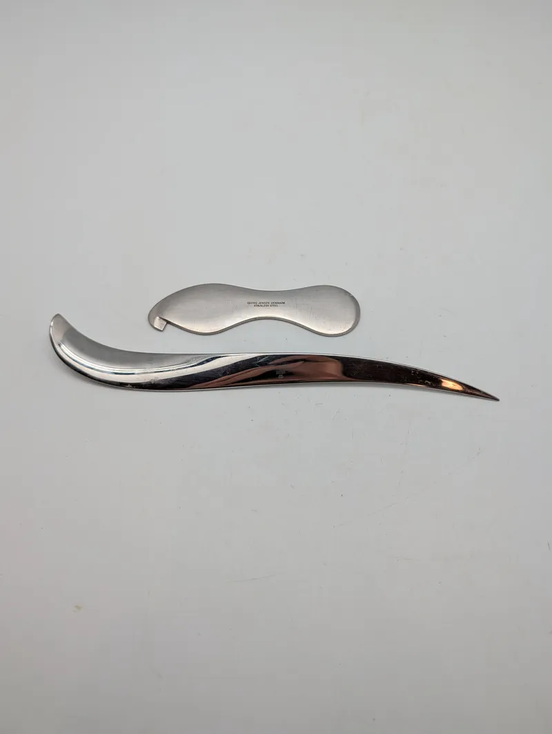 Georg Jensen og Royal Copenhagen brevåbner og flaskeåbner i rustfrit stål