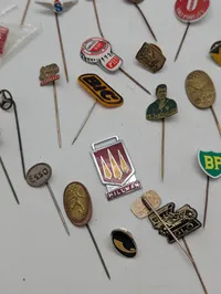 Vintage Collection of Advertising Lapel Pins and Spar Matchbox Labels