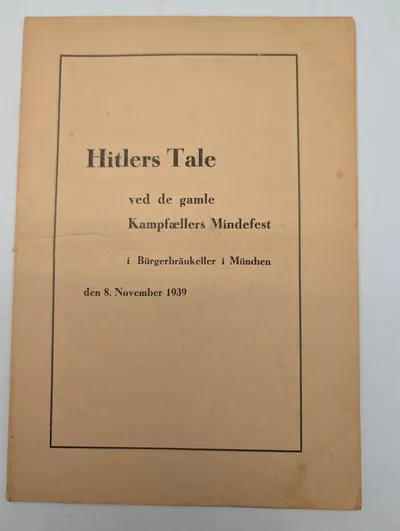 Hitlers Tale ved de gamle Kampfællers Mindefest, 8. november 1939