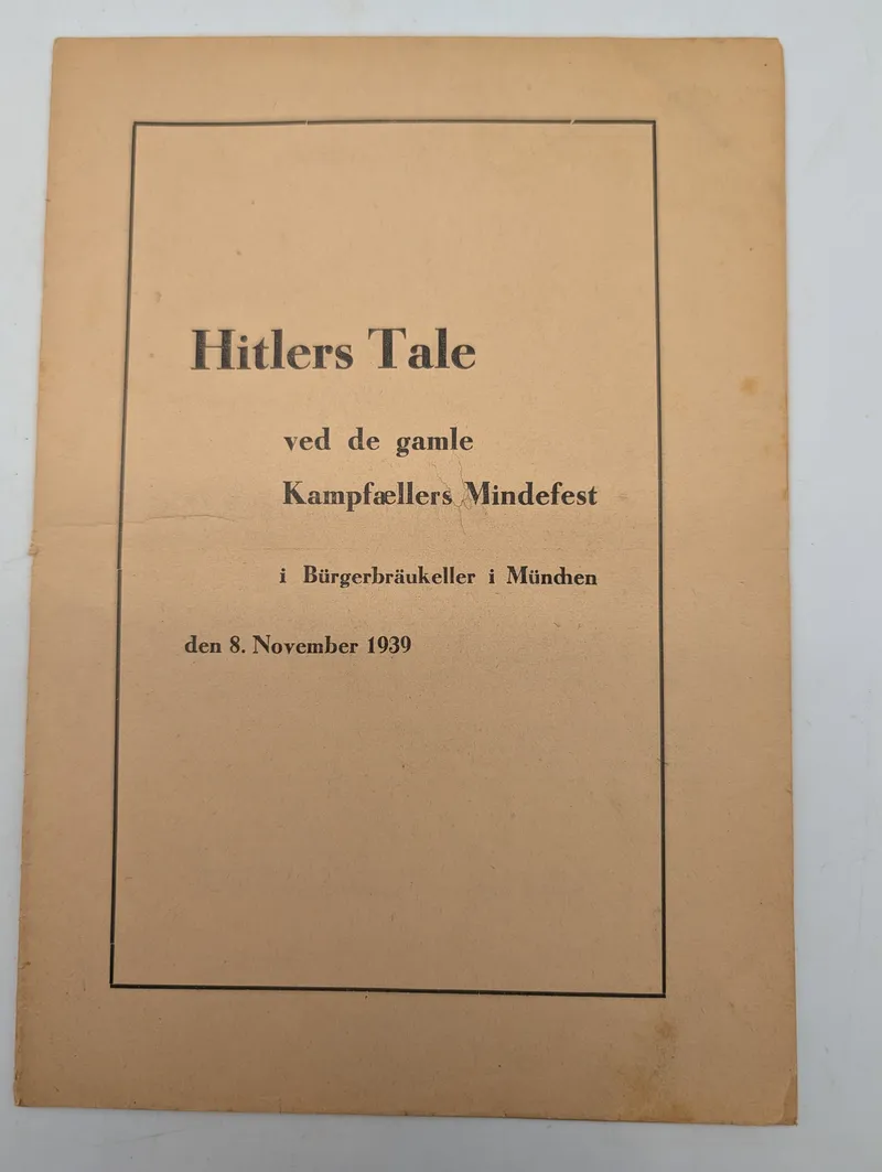 Hitlers Tale ved de gamle Kampfællers Mindefest, 8. november 1939
