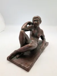 Mid-Century Modernist Terracotta Reclining Nude Sculpture by P. Markke