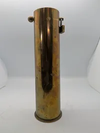 Vintage Brass Trench Art Shell Casing Liquor Decanter Holder with Padlock