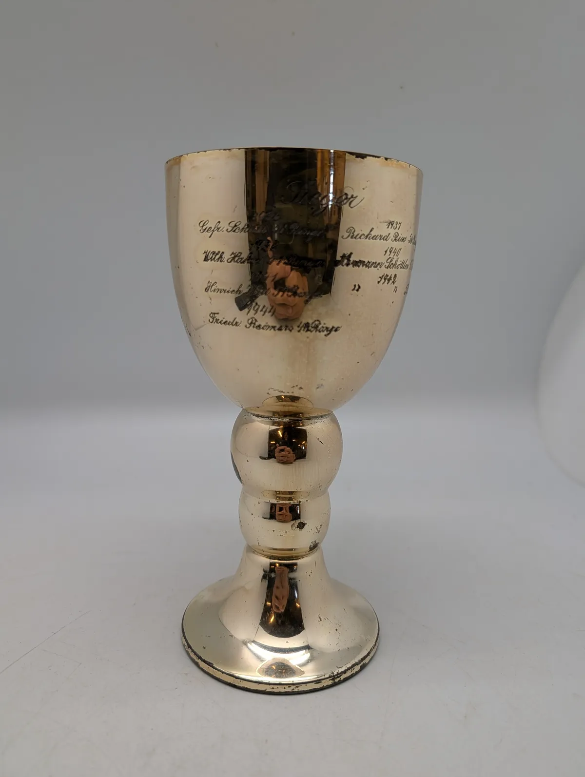 Tysk sølvplet pokal med graveringer, Pokalschießen 1936-1944 fra Dansk sønderjyske krigsdeltager fra Regiment 86 