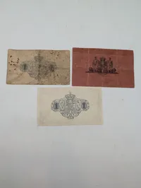 Tre danske 1 Krone nødpenge-sedler fra Nationalbanken, 1914-1921