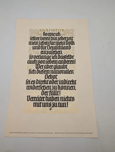 Hasso Freischlad, Kalligrafisk Tryk, Adolf Hitler Tale 1. September 1939
