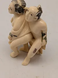 Antik JAPANESE HAND CARVED EROTIC NETSUKE FIGURES EDO / MEIJI PERIODE
