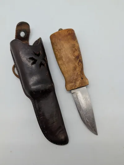 Helle Norway Stainless Steel Fixed Blade Knife with Curly Birch Handle