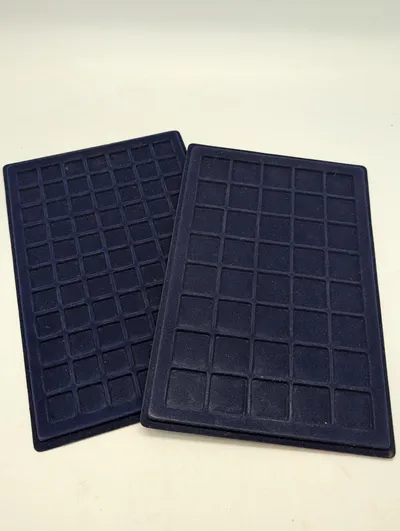 Pair of Navy Blue Velvet Coin/ Medal  Display Trays with Multi-Compartment Grids