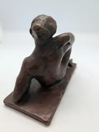 Mid-Century Modernist Terracotta Reclining Nude Sculpture by P. Markke