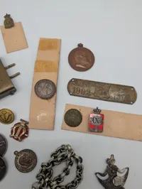 Collection of Vintage Danish Military and Commemorative Medals, Pins, and Coins