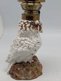 Meissen Porcelæn Ugle Olielampe med Glas Skorsten