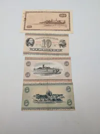 Samling af danske pengesedler, 5, 10 og 100 kroner