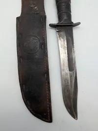 KA-BAR USMC Fighting Utility Knife with Leather Sheath WW2 
