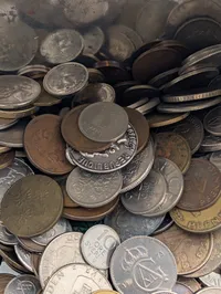 Jamesons Chocolates Tin with Assorted International Coin Collection