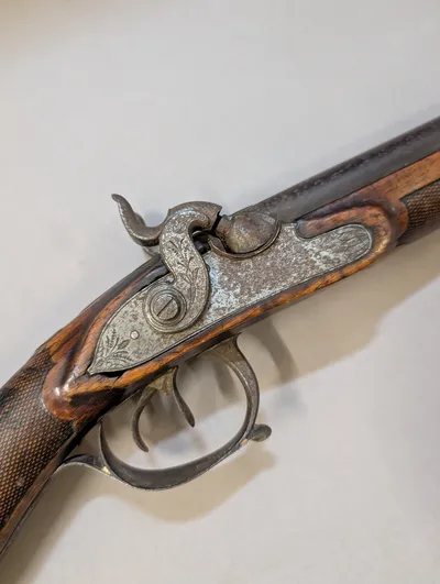 Antique Double-Barrel Percussion Shotgun with Carved Stag Stock