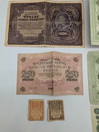 Samling af russiske og polske pengesedler fra 1917-1923