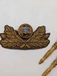 Dansk M23 kasketemblem med egeløv og to forgyldte agulletter Dragon officer