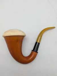 Vintage Calabash Tobacco Pipe with Meerschaum Cap and Amber-Toned Stem