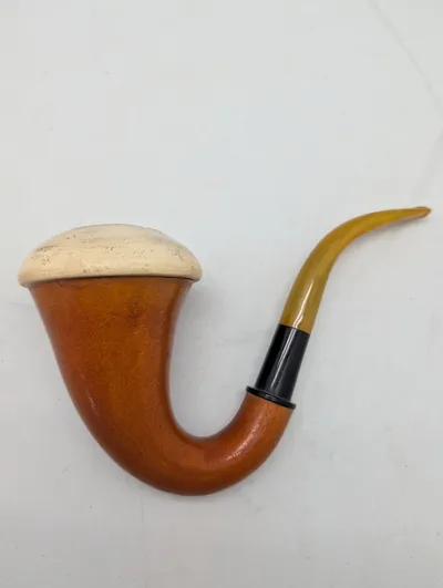Vintage Calabash Tobacco Pipe with Meerschaum Cap and Amber-Toned Stem