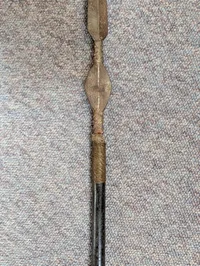 African Tribal Spear with Hand-Forged Iron Blade and Dark Wood Shaft