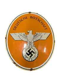 Et ovalt emaljeskilt fra den tyske ambassade (Deutsche Botschaft) Antagelig ikke fra tiden 