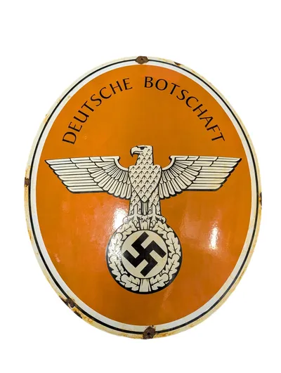 Et ovalt emaljeskilt fra den tyske ambassade (Deutsche Botschaft) Antagelig ikke fra tiden 
