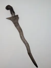 Antique Indonesian Keris Dagger with Carved Hardwood Hilt