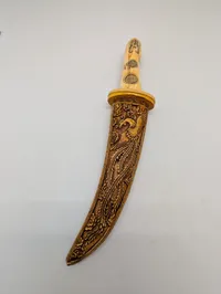 Chinese Carved Bone Ceremonial Dagger with Dragon and Phoenix Scabbard