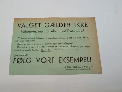 Den Nationale Aktion politisk løbeseddel, Valget gælder ikke 1943 valget WW2 