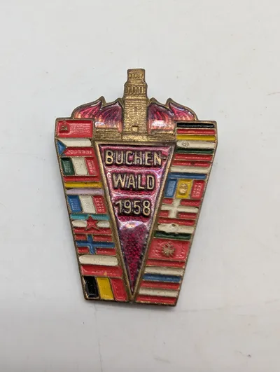 1958 Buchenwald Memorial Commemorative Enamel Pin Badge