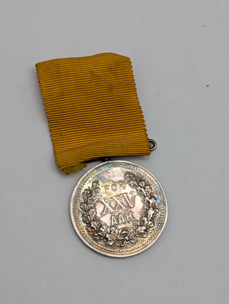 Danish Fire  Silver 25 Years Long Service Medal with Yellow Ribbon