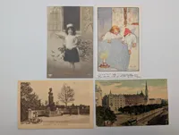 Set of Four Vintage European Postcards including Agnes Richardson Illustration